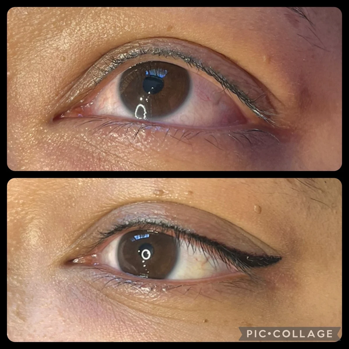 Eyeliner med vipp, før og etter