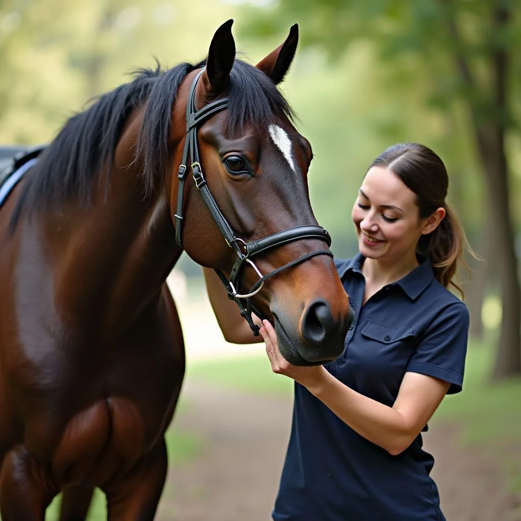Hest som blir håndtert av behandler